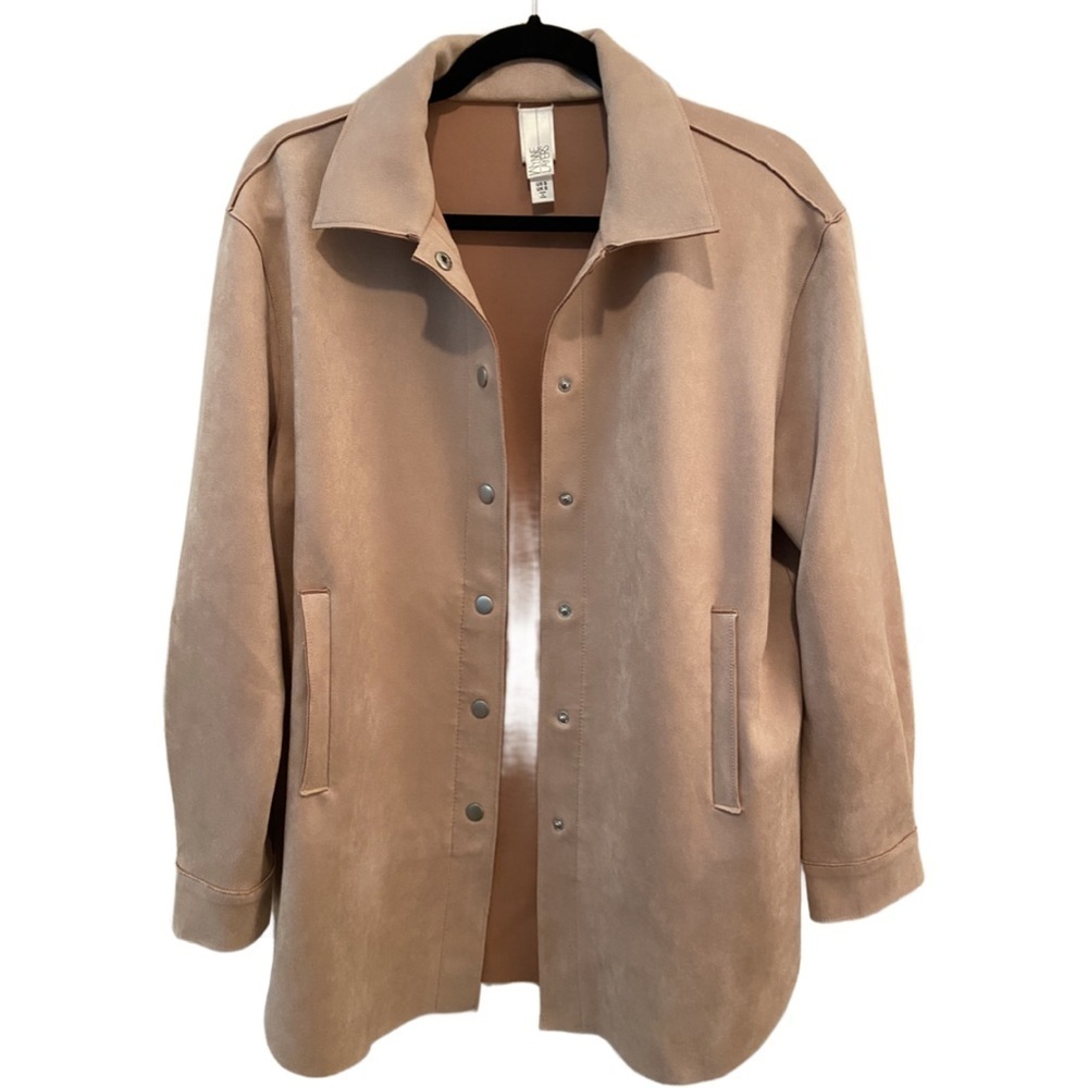 MarlaWynne Stretch Faux Suede Snap Front Shirt Jacket Rose Size S